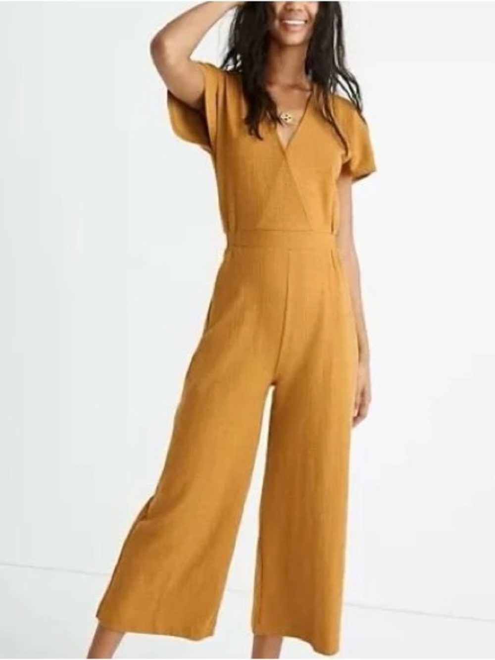 Madewell texture & thread mustard yellow wide leg jumpsuit size XS
